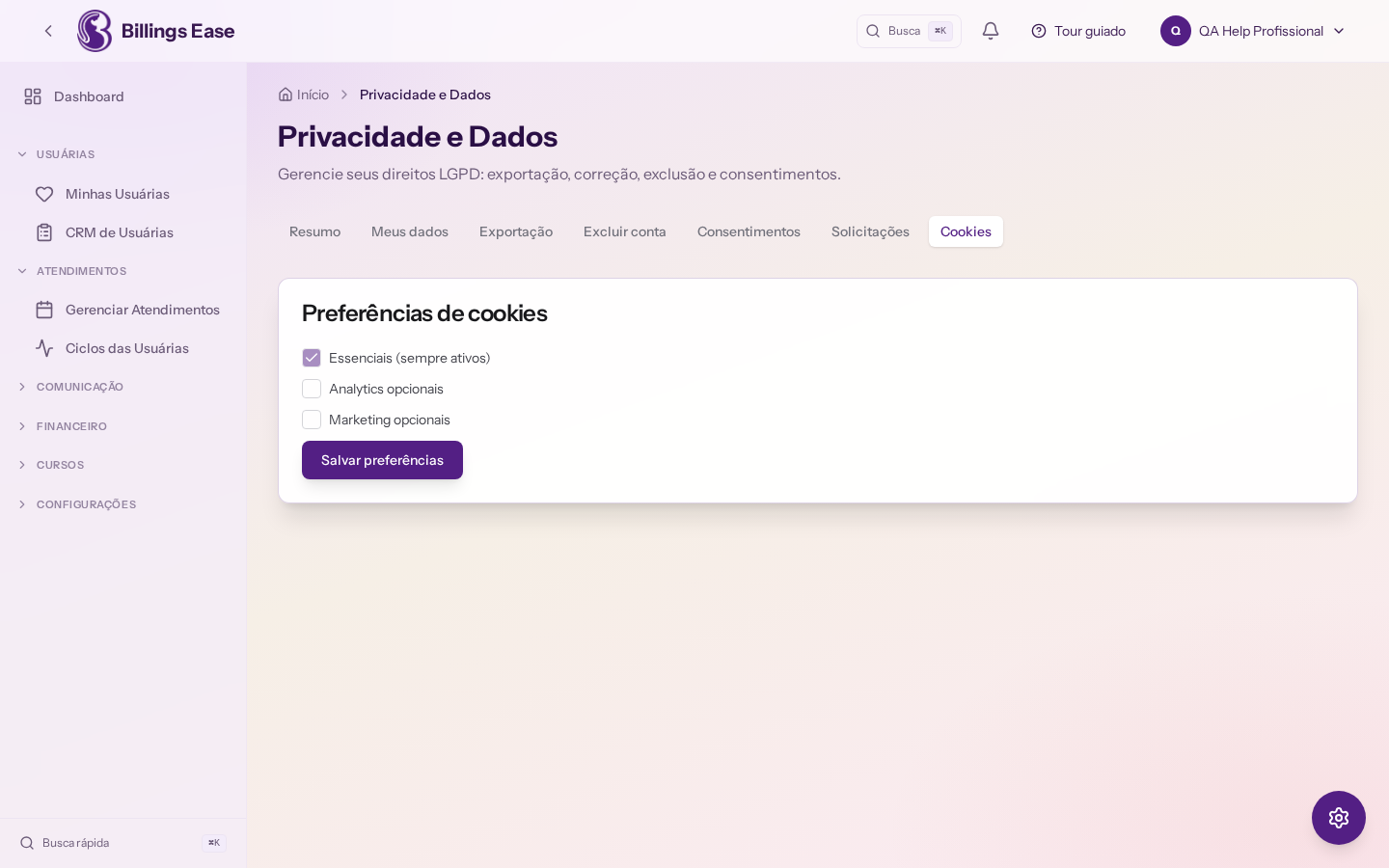 Visão geral da tela