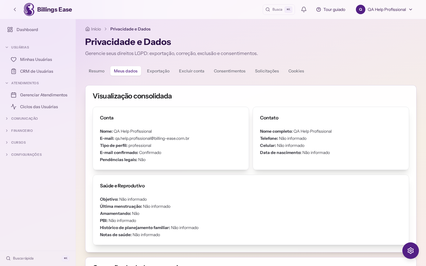 Visão geral da tela