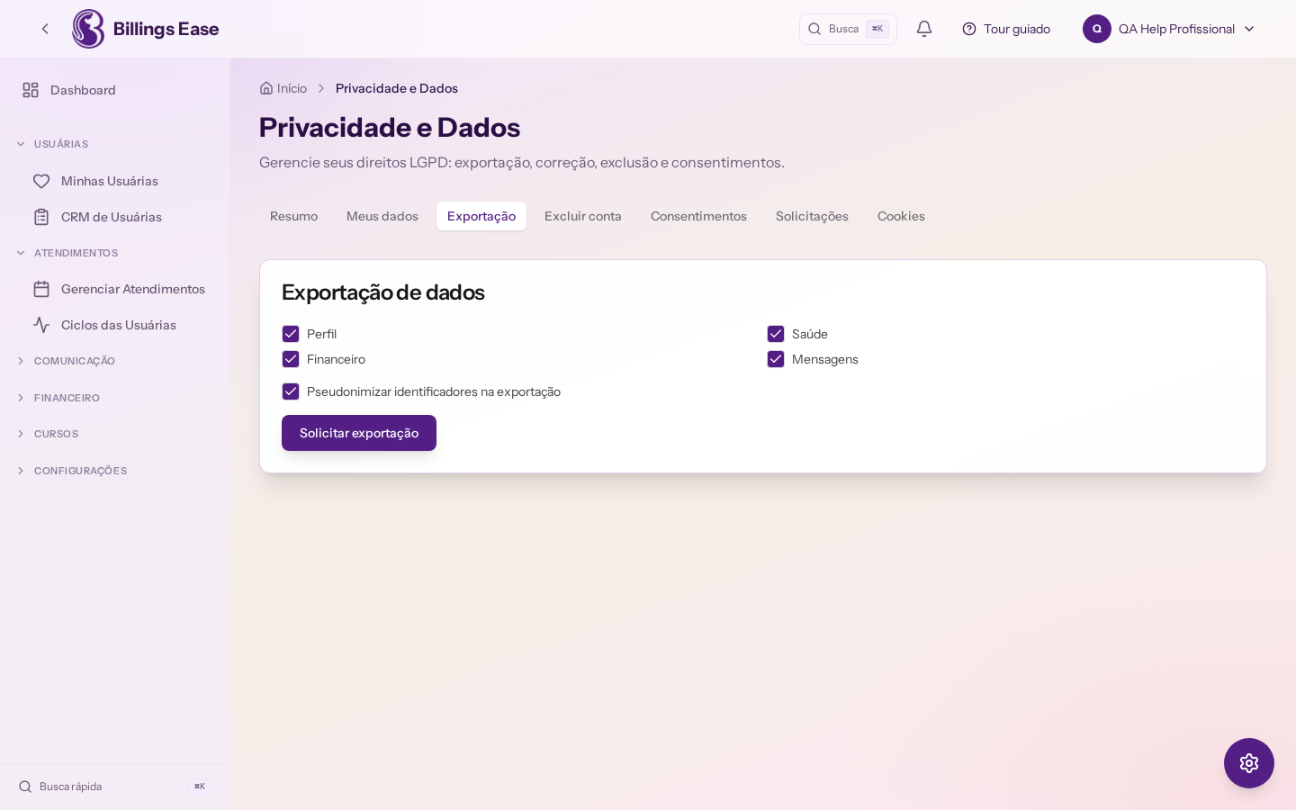 Visão geral da tela