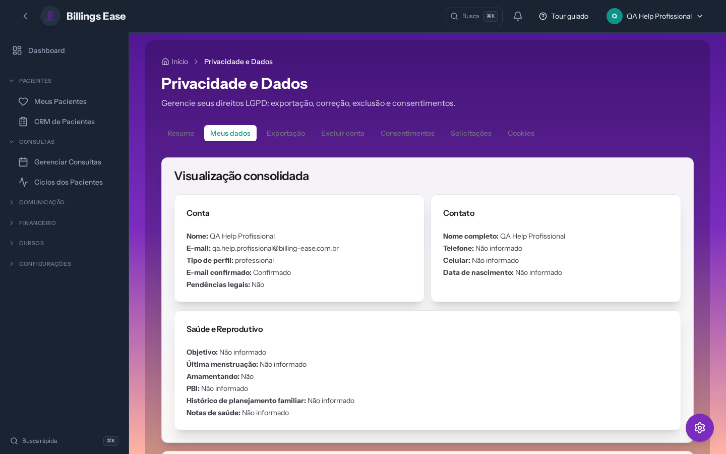 Visão geral da tela