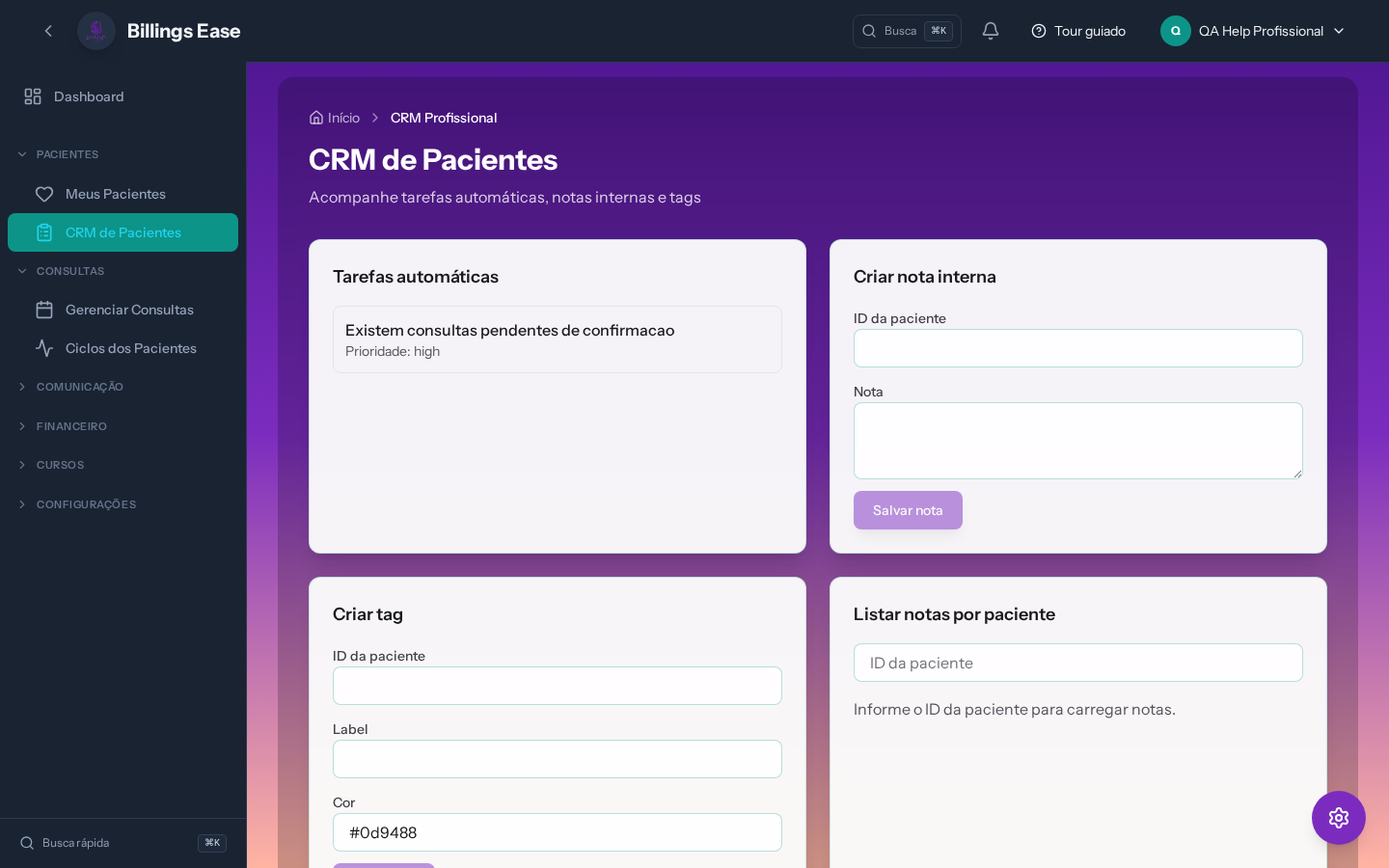 Visão geral da tela