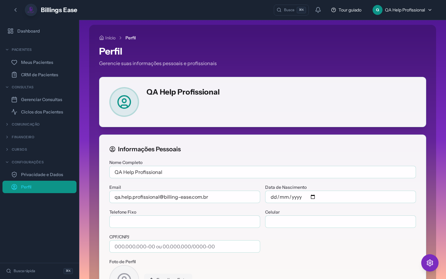 Visão geral da tela