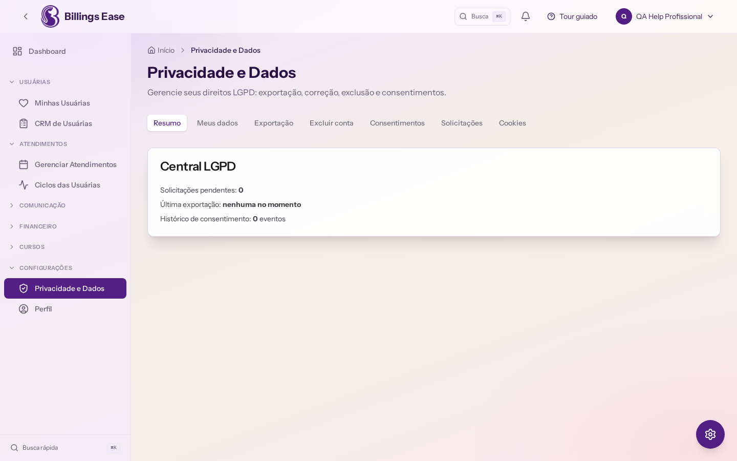 Visão geral da tela