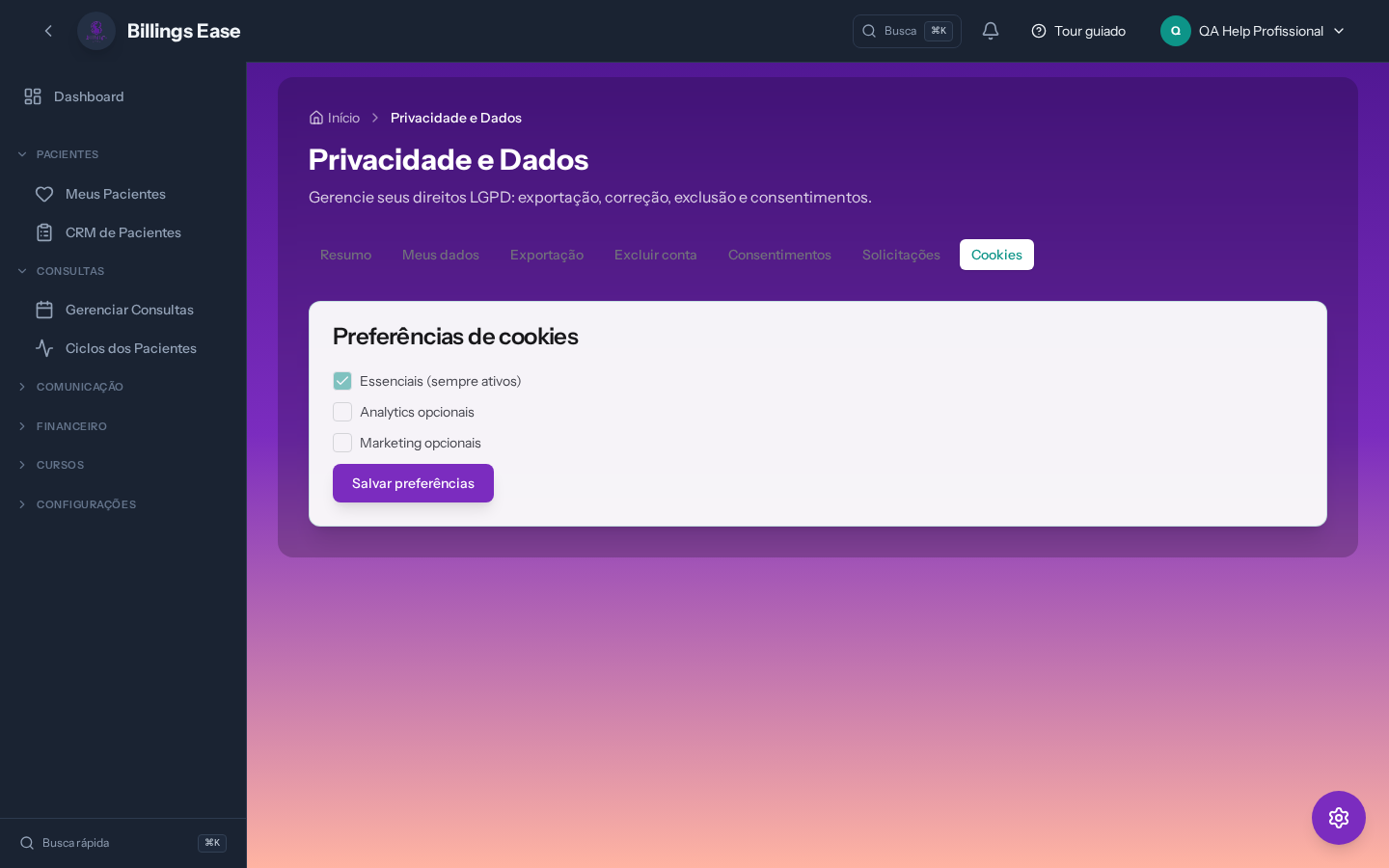 Visão geral da tela