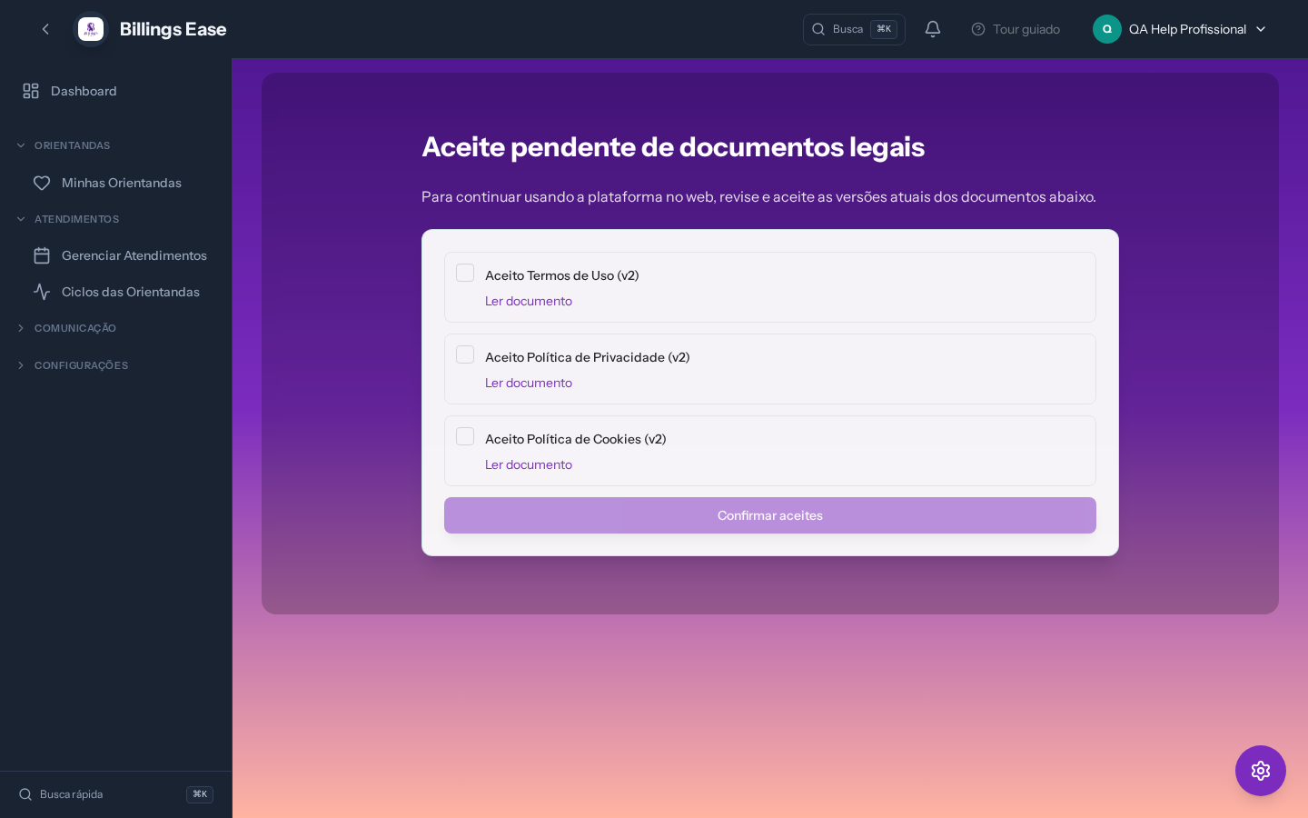 Visão geral do dashboard da orientadora