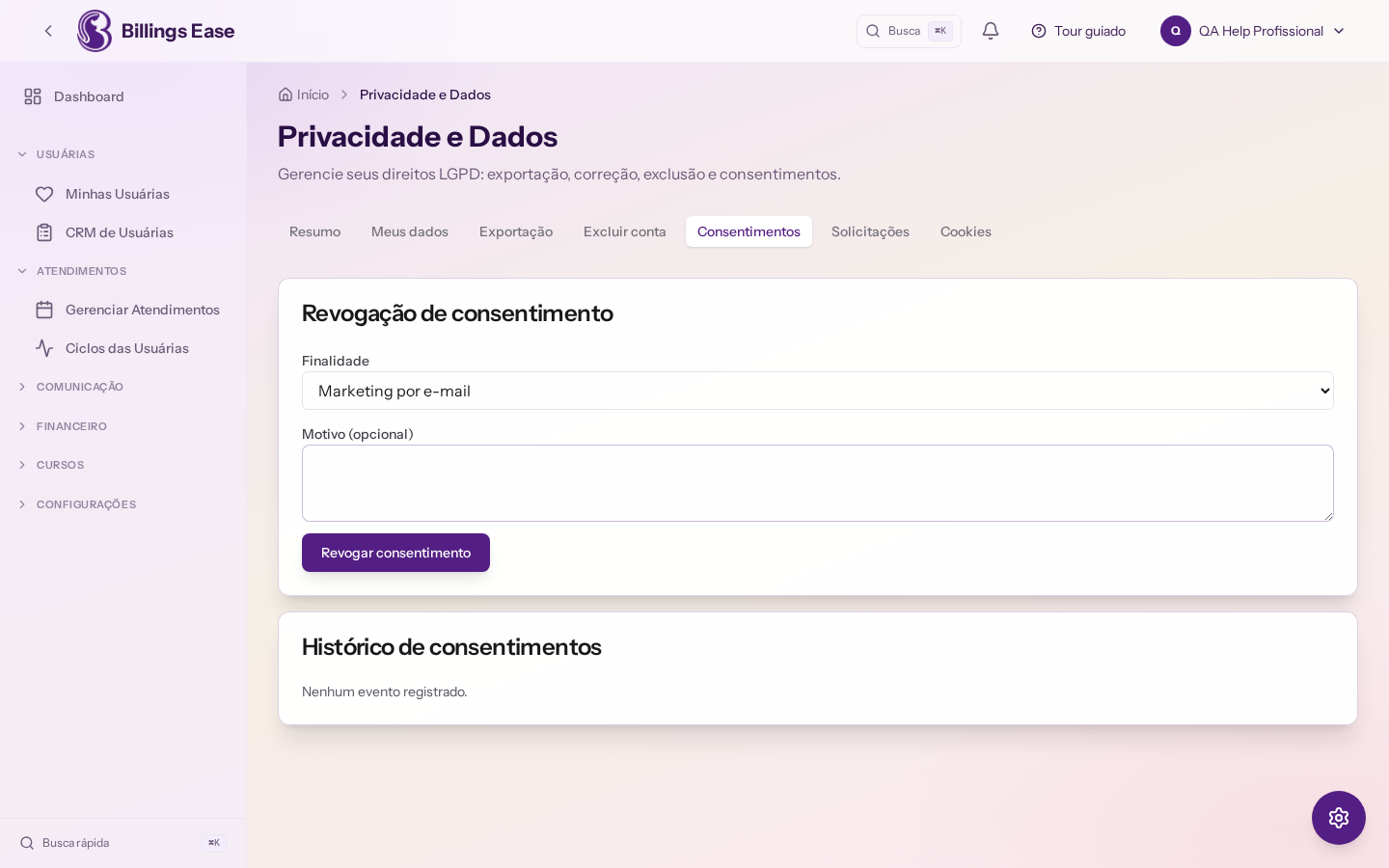 Visão geral da tela